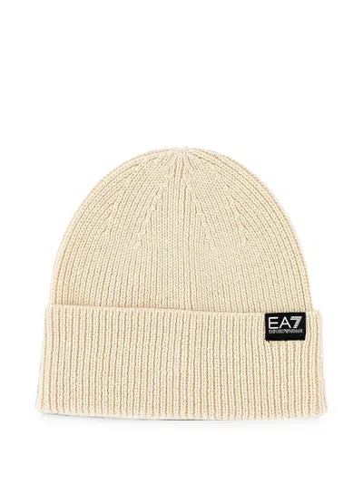 Ea7 Ribbed-knit Beanie Hat In Neutrals