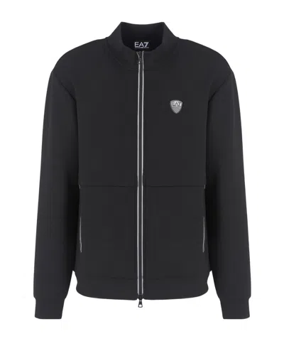 Ea7 Right-collar Zipper Sports Sweater In Black