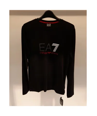 Ea7 Round Collar And Long-sleeved T-shirt In Black