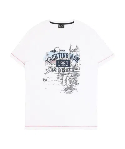Ea7 Round Collar Logo T-shirt In White