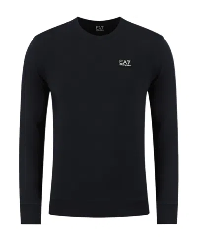 Ea7 Round-collar Long-sleeve Hoodie In Black
