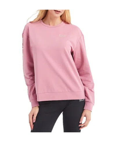 Ea7 Round-collar Long-sleeve Hoodie In Pink