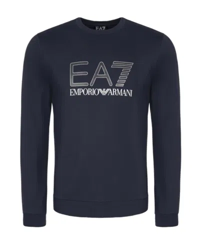 Ea7 Round Collar Long Sleeve Sweater In Black