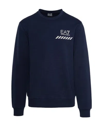 Ea7 Round Collar Long Sleeve Sweater In Black