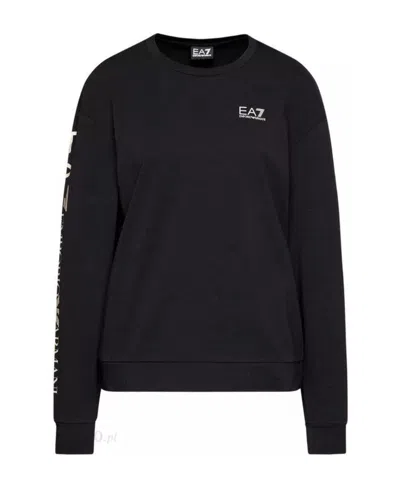 Ea7 Round Collar Long Sleeve Sweater In Black