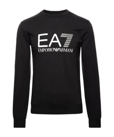 Ea7 Round Collar Long Sleeve Sweater In Black