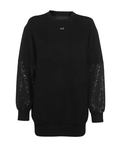 Ea7 Round Collar Long Sleeve Sweater In Black