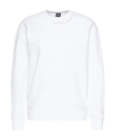 Ea7 Round Collar Long Sleeve Sweater In White