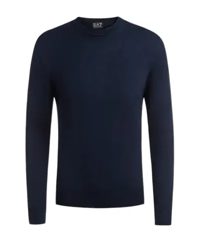 Ea7 Round-neck Knitted Pullover In Black