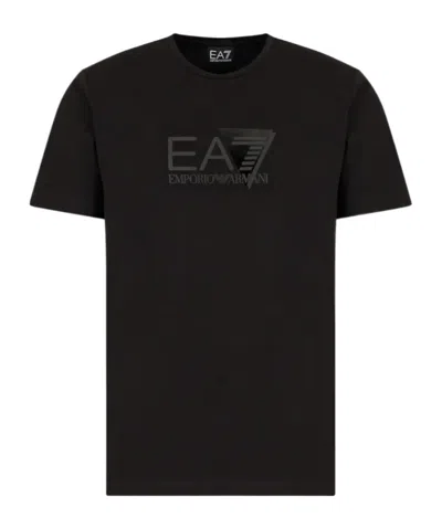 Ea7 Round Neck Logot-shirt In Black
