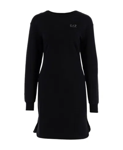 Ea7 Round Neck Long-sleeved Dress In Black