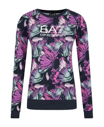 Ea7 Round Neck Print Sweater In Black