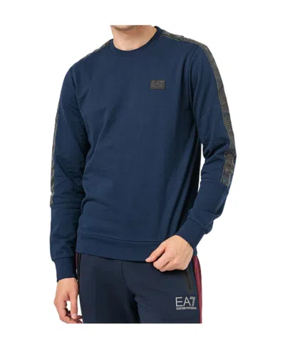 Ea7 Round-necked Logo Sweater In Blue