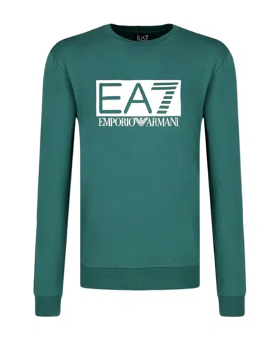 Ea7 Round-necked Logo Sweater In Green