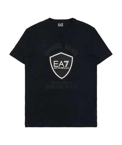 Ea7 Round-necked Logo T-shirt In Black