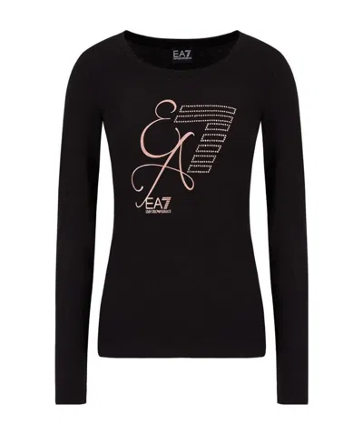 Ea7 Round-necked Logo T-shirt In Black