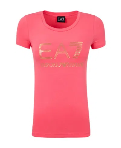Ea7 Round-necked Logo T-shirt In Pink