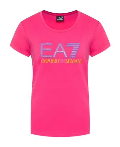 Ea7 Round-necked Logo T-shirt In Pink