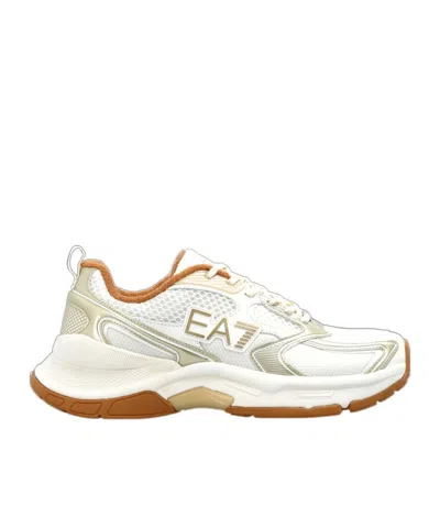 Ea7 Logo-patch Panelled Sneakers In White