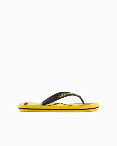 Ea7 Rubber Flip-flops With Logo In Yellow