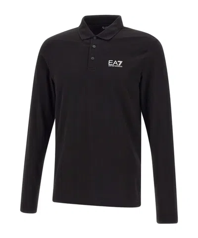 Ea7 Rubberised-logo Polo Shirt In Black
