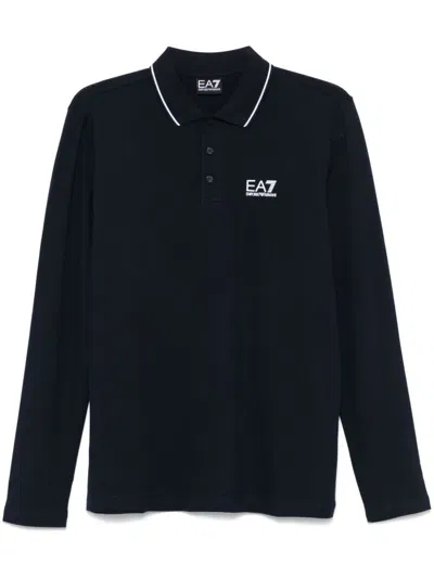 Ea7 Rubberised-logo Polo Shirt In Blue