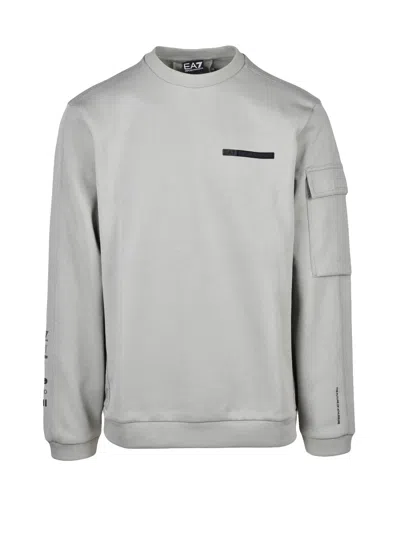 Ea7 Sage Green Mesh Cotton-blend Sweatshirt In Gray