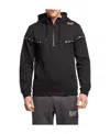 Ea7 Semi-zipper Design Logo Hooded Sweater In Black