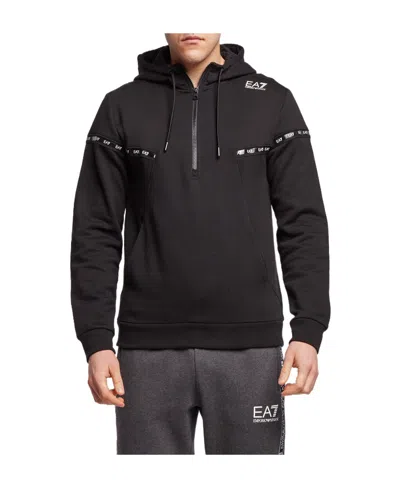 Ea7 Semi-zipper Design Logo Hooded Sweater In Black
