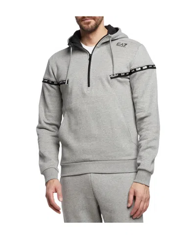 Ea7 Semi-zipper Design Logo Hooded Sweater In Gray