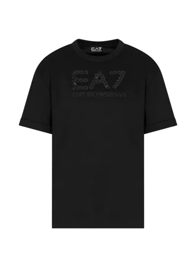 Ea7 Sequin-embellished Logo T-shirt In Black