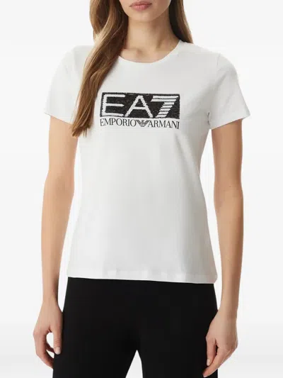 EA7 SEQUIN-EMBELLISHED LOGO-PRINT T-SHIRT