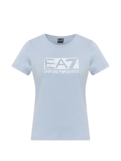 Ea7 Sequin-logo T-shirt In Blue
