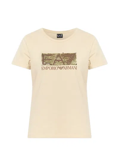 Ea7 Sequin-logo T-shirt In Neutral