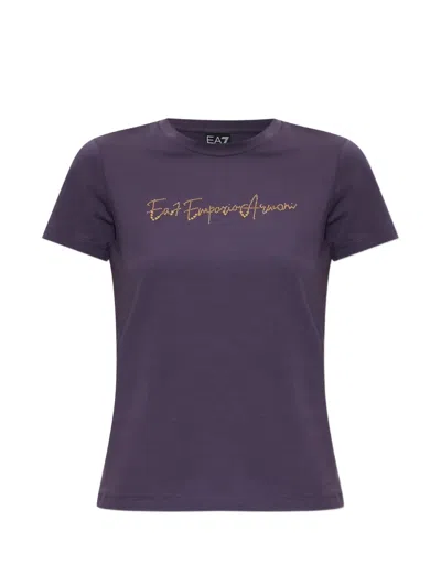 Ea7 Slim-fit T-shirt Logo Series In Cotton Jersey With Studs In Purple
