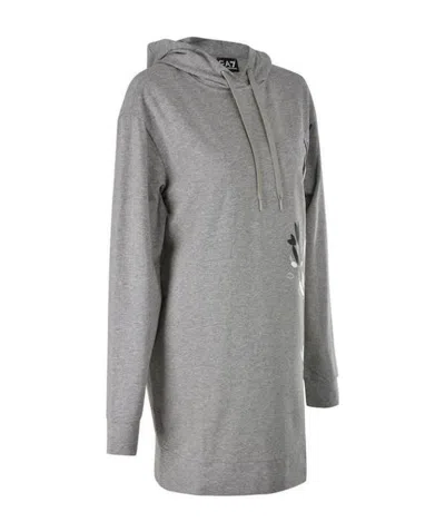 Ea7 Series Floral Pattern Hooded Long Sweaters In Gray