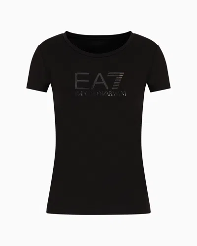 Ea7 Official Store Stretch-cotton Shiny T-shirt In Black
