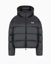 Ea7 Shiny Padded Bomber With Hood In Black