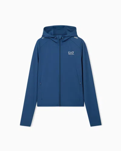 Ea7 Slim-fit Full-zip Hoodie Ventus7 In Technical Fabric In Blue