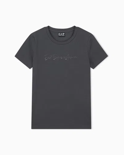 Ea7 Slim-fit T-shirt Logo Series In Cotton Jersey With Studs In Black