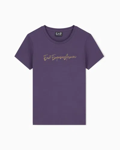 Ea7 Slim-fit T-shirt Logo Series In Cotton Jersey With Studs In Purple