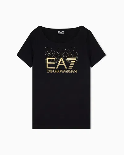Ea7 Slim-fit T-shirt Logo Series In Cotton With Shiny Studs In Black