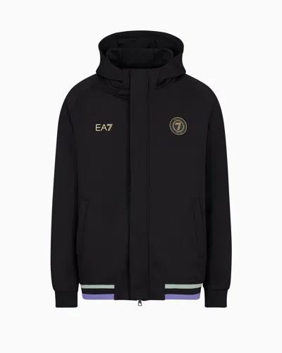 Ea7 Soccer Stretch Twill Hooded Sweatshirt In Black