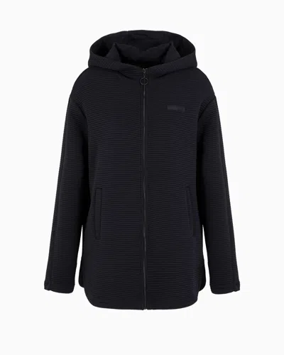 Ea7 Sporty Forever Cotton-blend Hooded Long Sweatshirt In Black