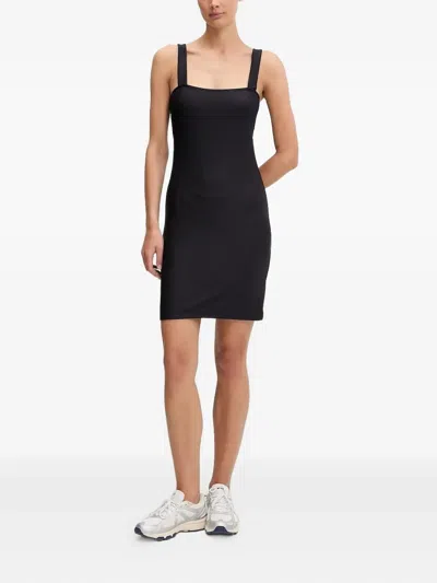 Ea7 Square-neck Ribbed Mini Dress In Black