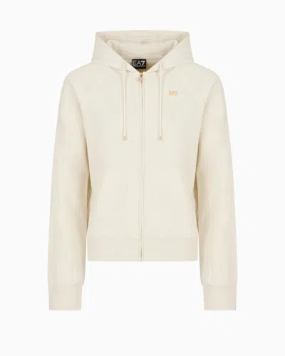 Ea7 Stretch-cotton Hooded Core Lady Sweatshirt In Beige