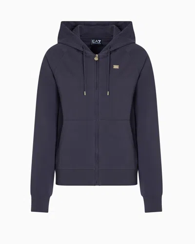 Ea7 Stretch-cotton Hooded Core Lady Sweatshirt In Grey