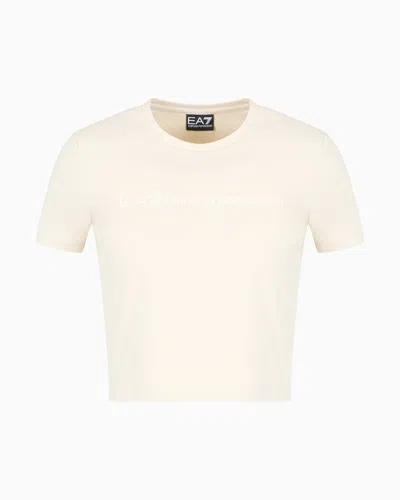 Ea7 Stretch Cotton Jersey Crew-neck T-shirt In Beige
