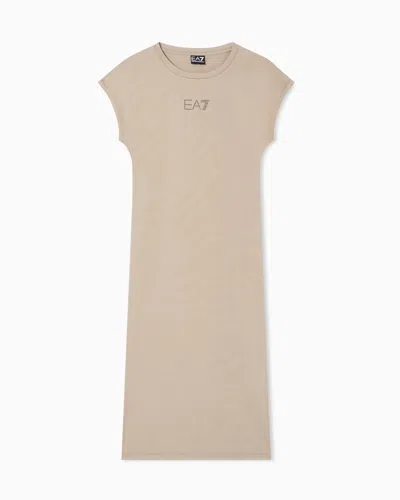 Ea7 Stretch Cotton Jersey Dress In Sand