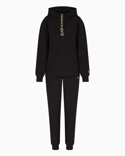 Ea7 Stretch Cotton Jersey Hooded Tracksuit In Black